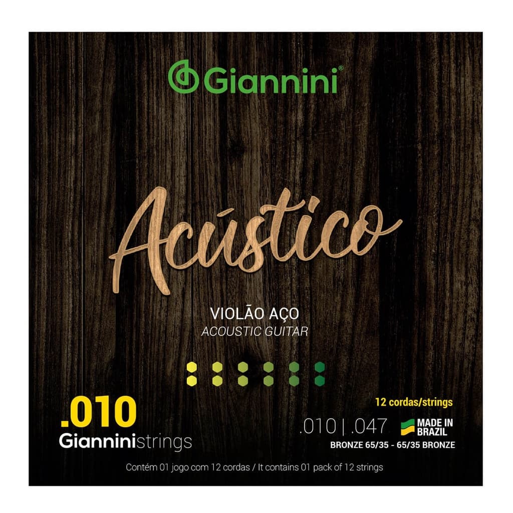 Encordoamento Giannini Para Violão 12 Cordas Bronze .010 GESWA12