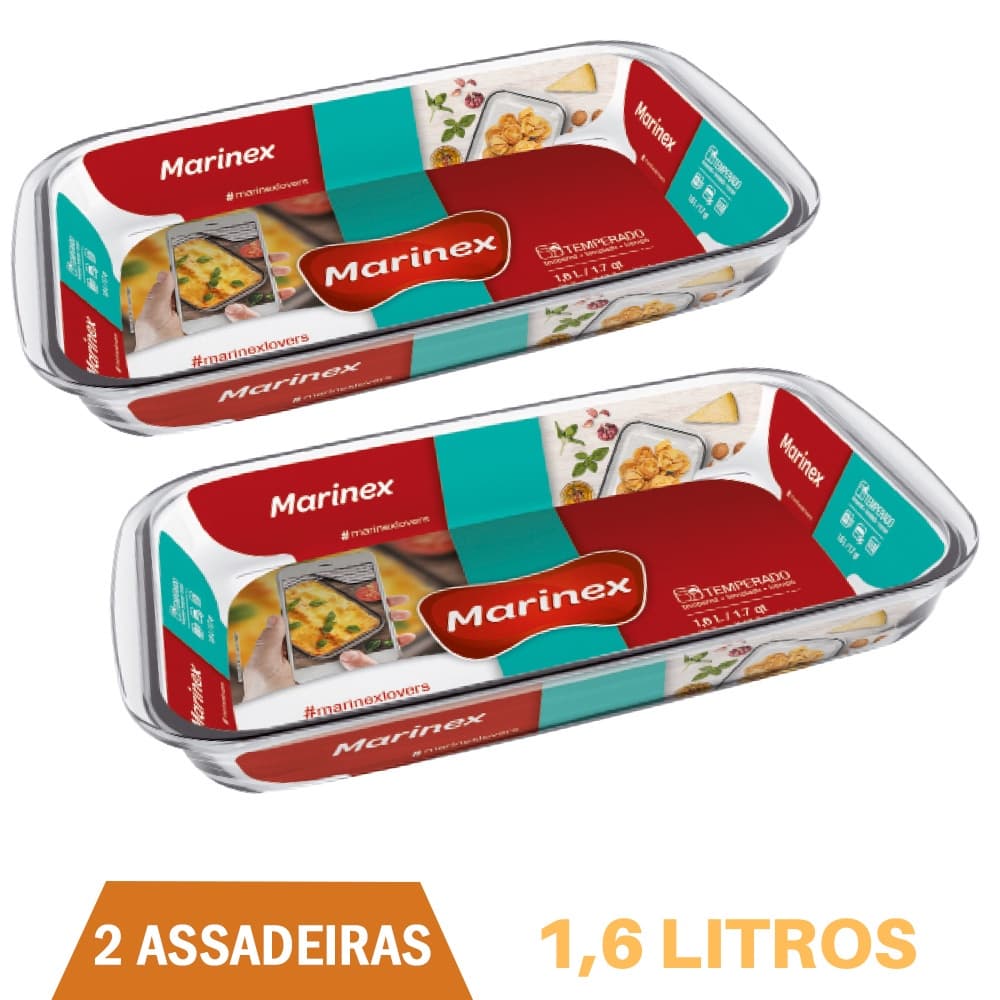 Assadeira Retangular De Vidro 1,6L  Refratário Marinex - 2Un