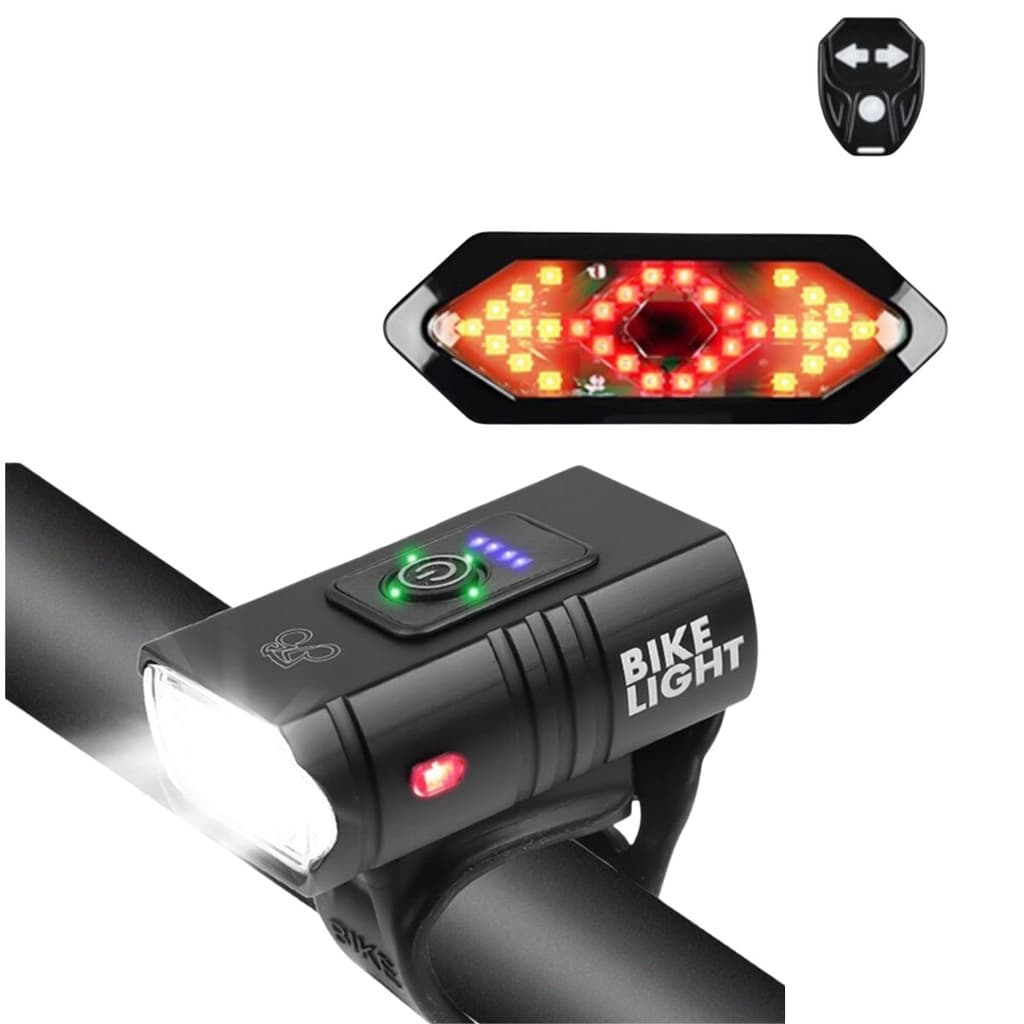 Kit de Bike Lanterna Frontal + Sinalizador Traseiro com Seta Acessórios de Ciclismo