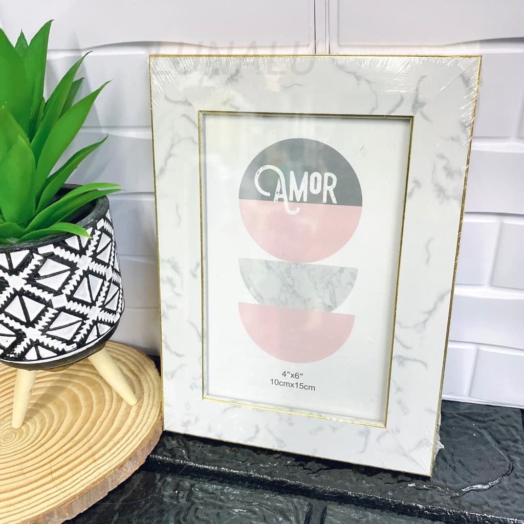 Porta Retrato Foto 15x20cm ou 10x15cm Luxo C/ Moldura Reta Marmore Rose Gold - PT7 - BESTMIX