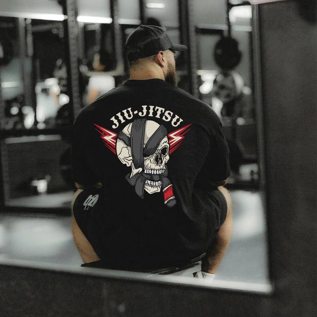 Camiseta Streetwear Academia Caveira Treino Jiu-Jitsu Luta Pesado Maromba Oversized Lua Moda Larga Algodão Estilo