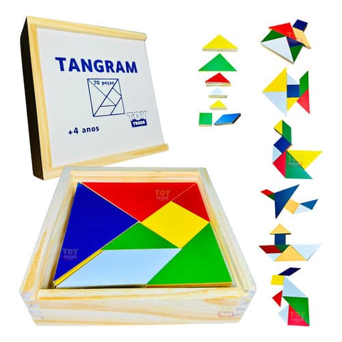 Tangram 10 Jogos com 70 Peças Brinquedo Educativo Pedagógico Quebra Cabeça Chines Tábua 7 Sabedorias