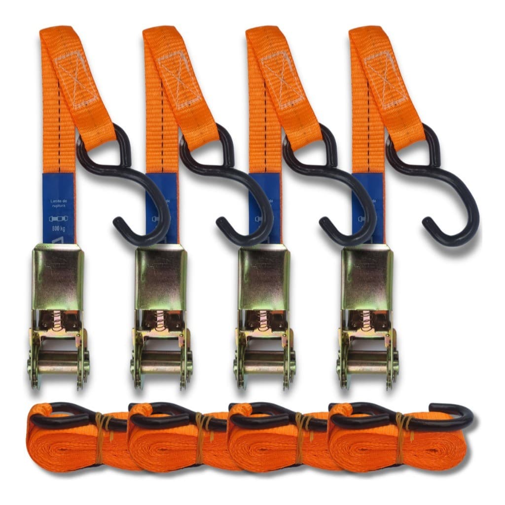 Kit 4 Catraca aço 800kg + Cinta Amarração 4,6m X 25mm Carga moto Jet Ski Barco sinta caminhão Cor Laranja