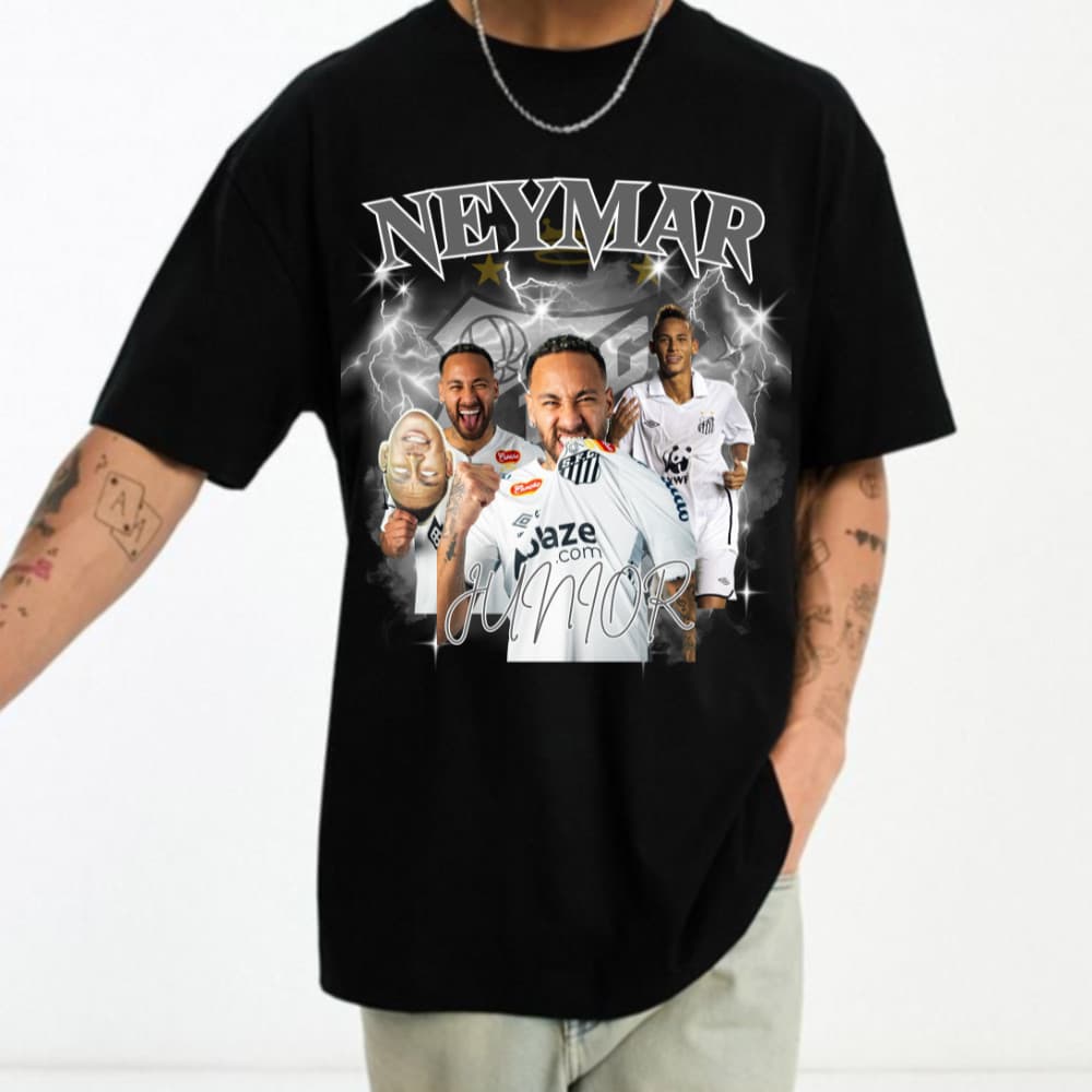 Camiseta Oversized Estampada Neymar Santos Unissex Malha Algodão