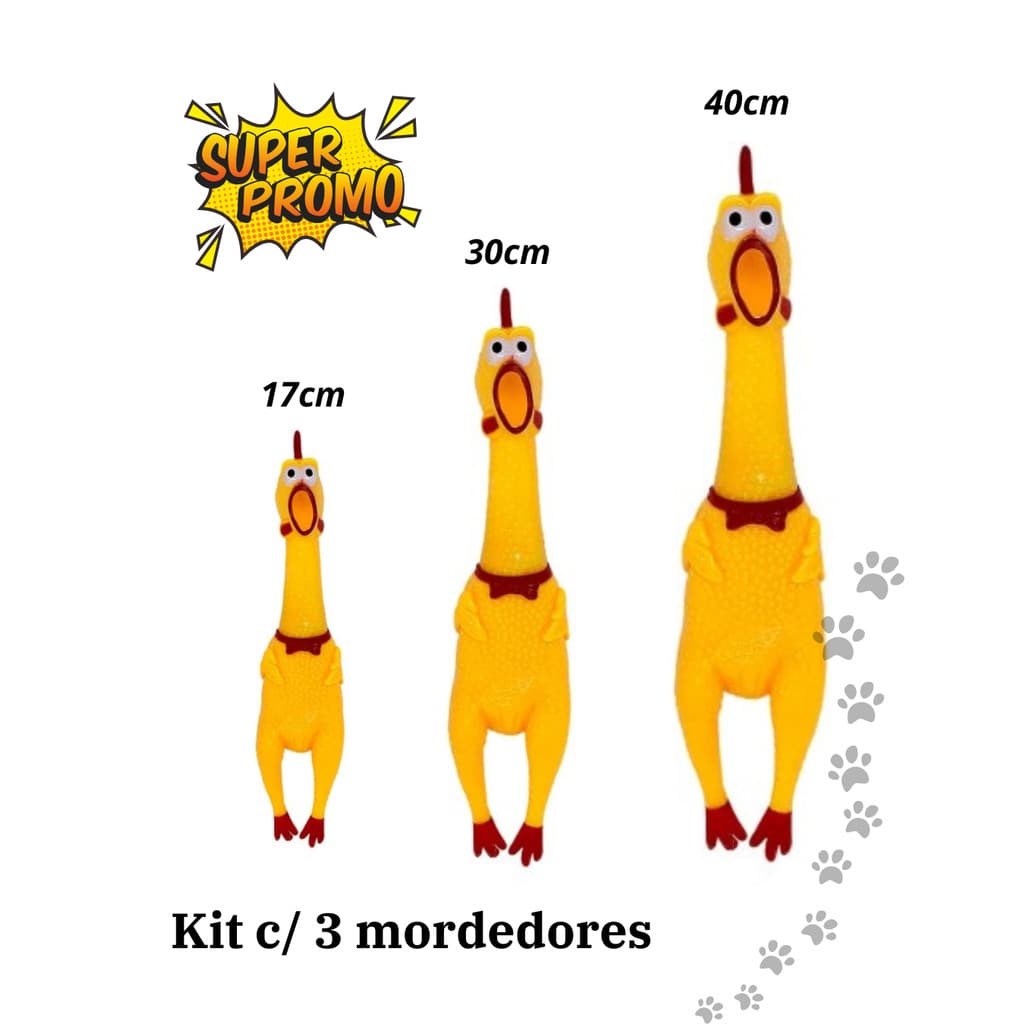 Kit 2/3 Galinhas Frango Galo Borracha Mordedor Cachorro Pet c/ Barulho Som  Brinquedos Bichinho