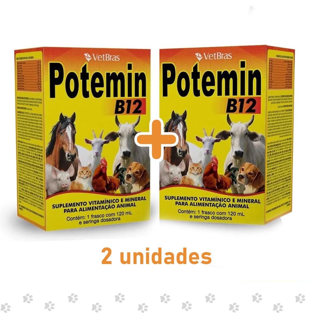 Kit c/2 Potemin B12 - Suplemento Vitamínico e Mineral para Pet Cães e Gatos 120ml