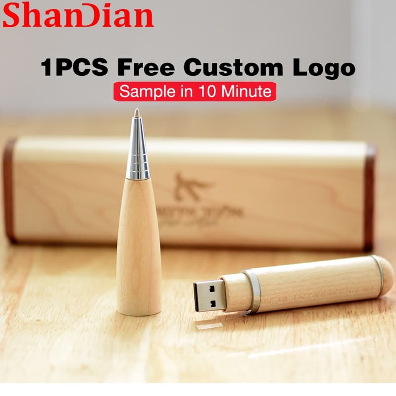 Unidades Flash USB Com Logotipo Personalizado Grátis Shandan Unidade De Caneta Em Formato De 128 Gb De Madeira De 64 Cai