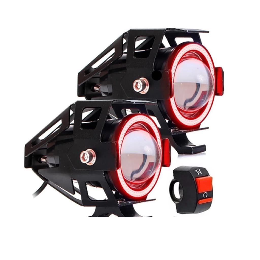Par Farol Milha Moto Angel Eye U7 Mini Vermelho Led Neblina