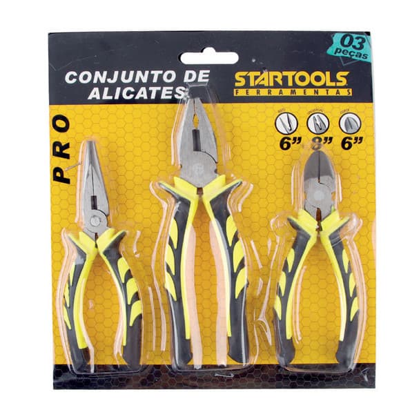Kit Jogo 3 Alicates Profissional Cabo Emborrachado Alicate Universal Corte e Bico
