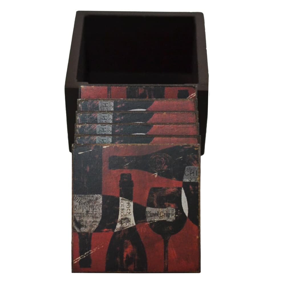 Porta Copos Quadrados Decorados Charmoso Taça de Vinho