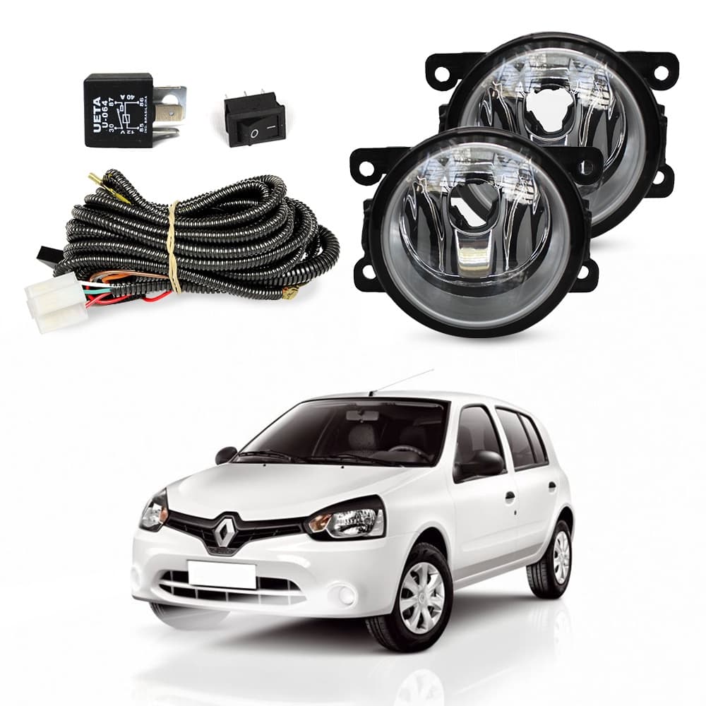 Kit Farol de Milha Clio 2013 a 2016 Farol Auxiliar de Carro Lente de Vidro Neblina Automotivo