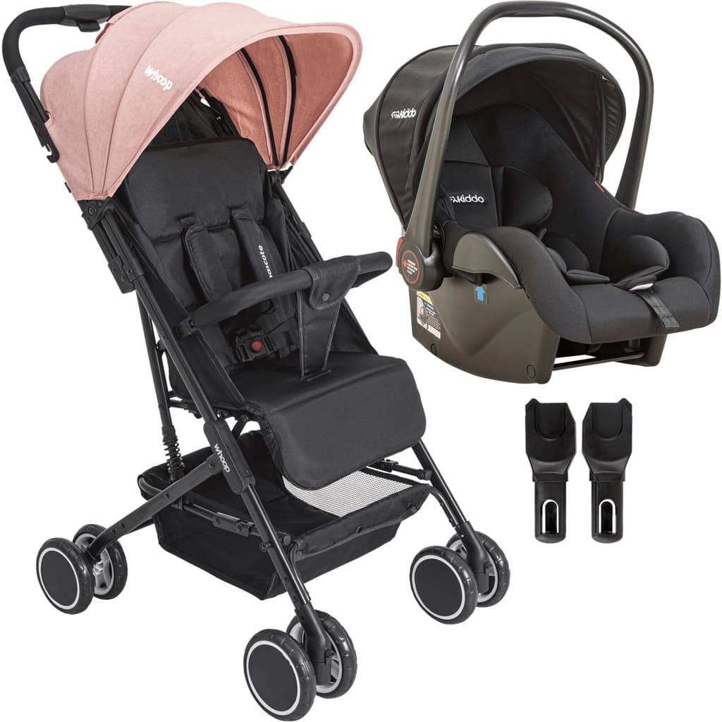 CARRINHO DE BEBE PASSEIO MASCOTE + BEBÊ CONFORTO ROSA WHOOP - KIDDO