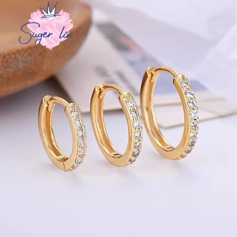 Conjunto 6 brincos de argola dourados de zircônio joias finas elegantes hipoalergênicas para menina