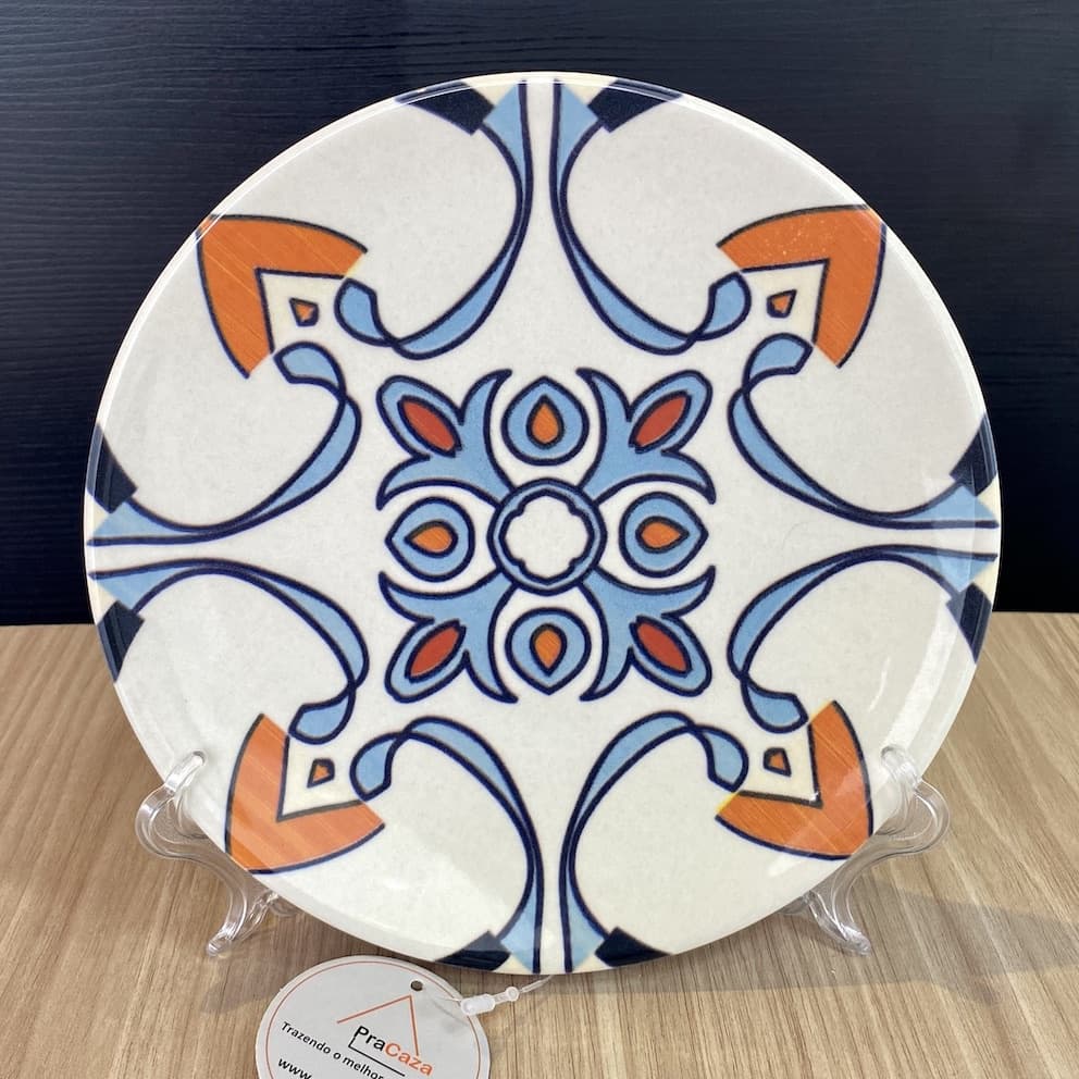 Prato Raso Sobremesa - Porcelana Estamapada - Dimensão 20cm - PraCasa