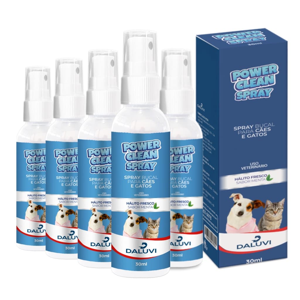 Kit 5 Power Clean Spray Para Cães Contra Tártaros Mau Hálito