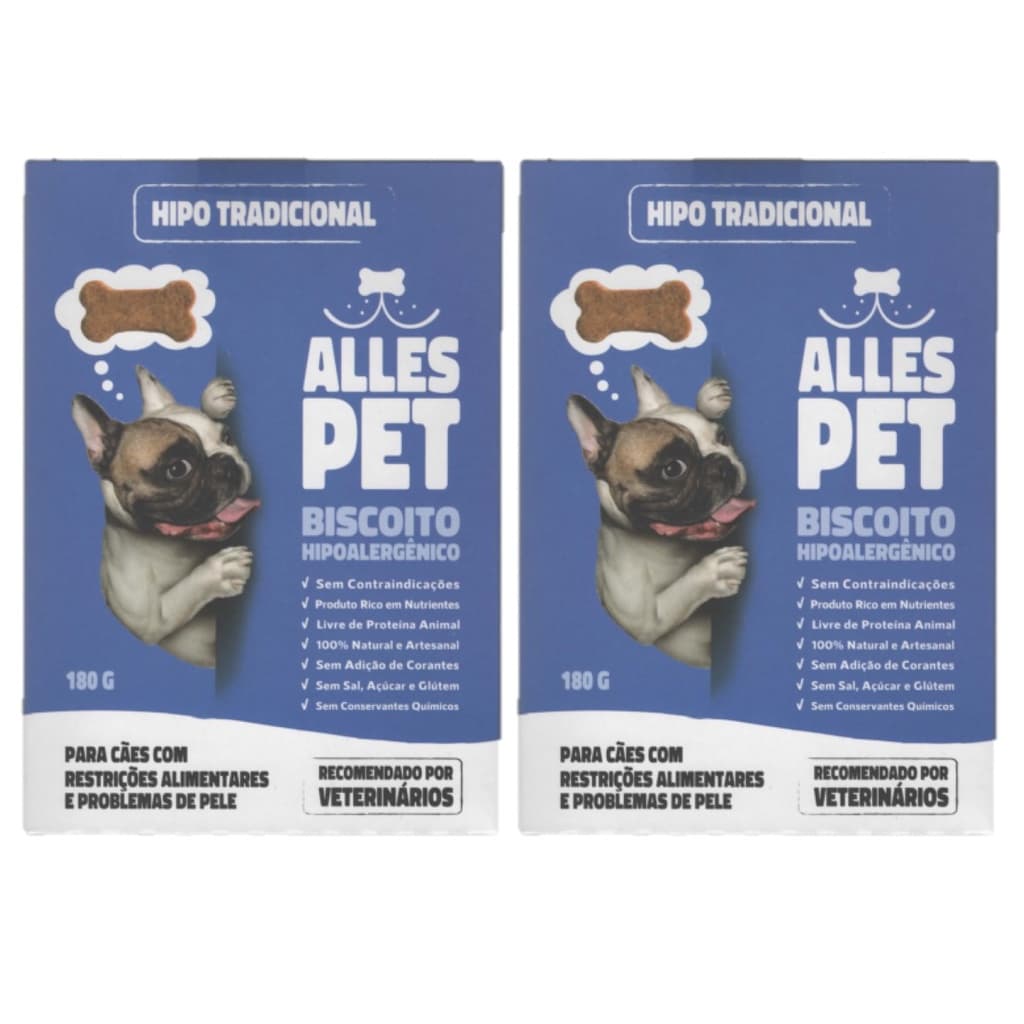 Biscoito Hipoalergênico para Cães Alles Pet Tradicional 180g 2 unidades