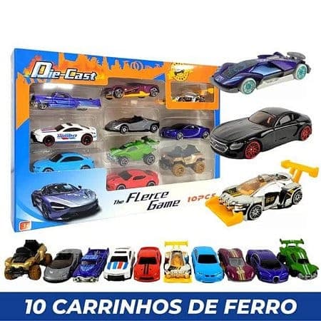 KIT10 Carrinho De Ferro Estilo Hot Wheels Miniaturas Colecionáveis Hot Cars