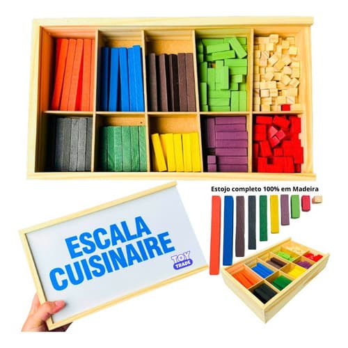 Escala Cuisenaire 294 Peças Completa Cx De Madeira Brinquedo Educativo Pedagogico Escolar Contador