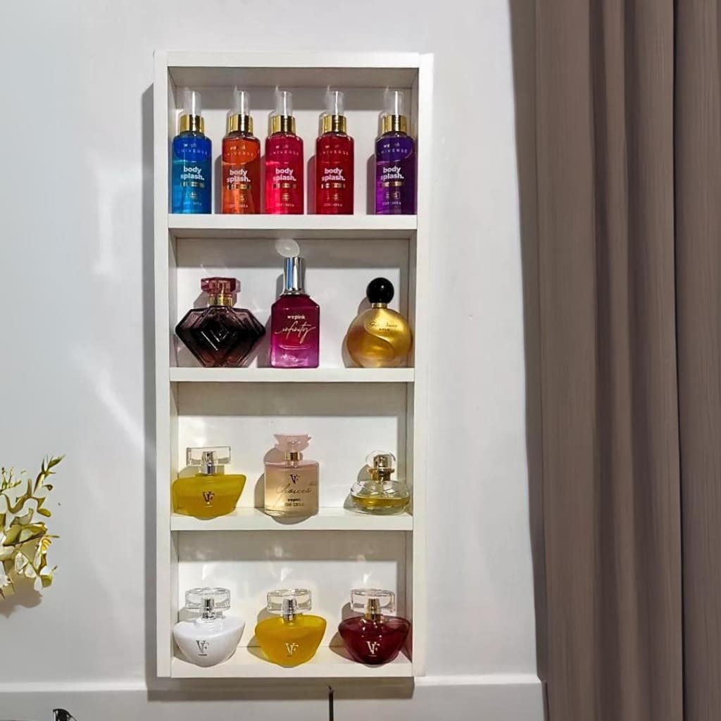 Prateleira Porta Perfume Com Divisões Para Esmalte Decorações Nicho Em MDF