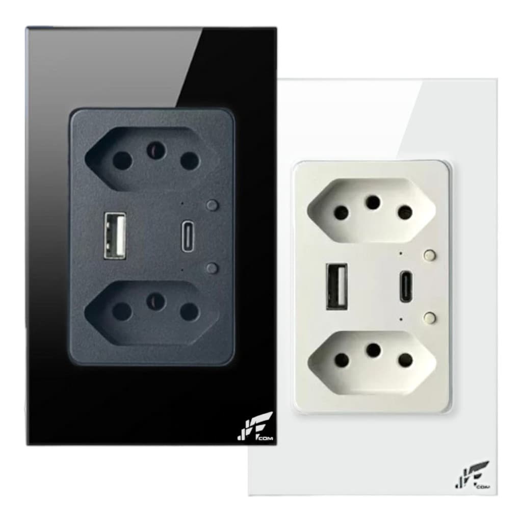 Tomada Inteligente Dupla Wi-fi + Usb C Google Alexa BRANCO -JWCOM