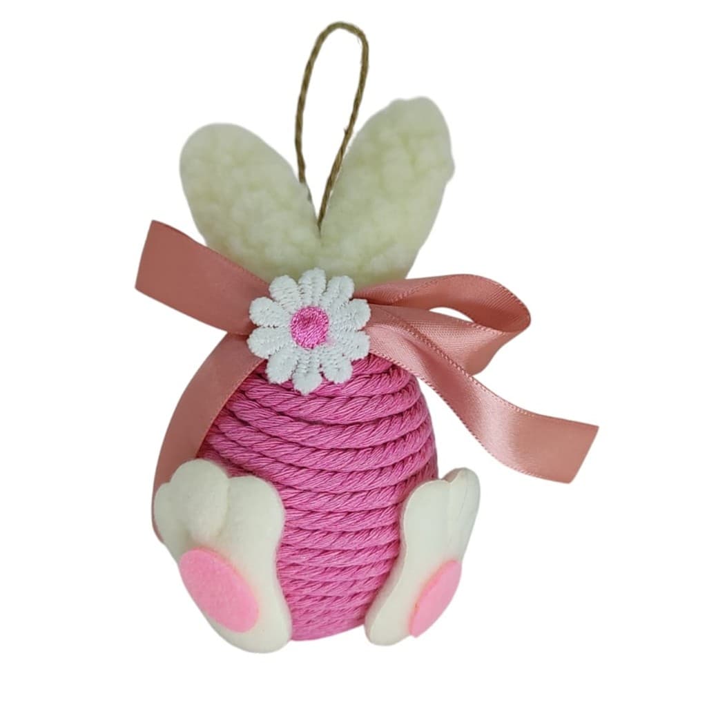Lindo Ovo Páscoa Pendente em Formato Coelho Rosa Guirlanda