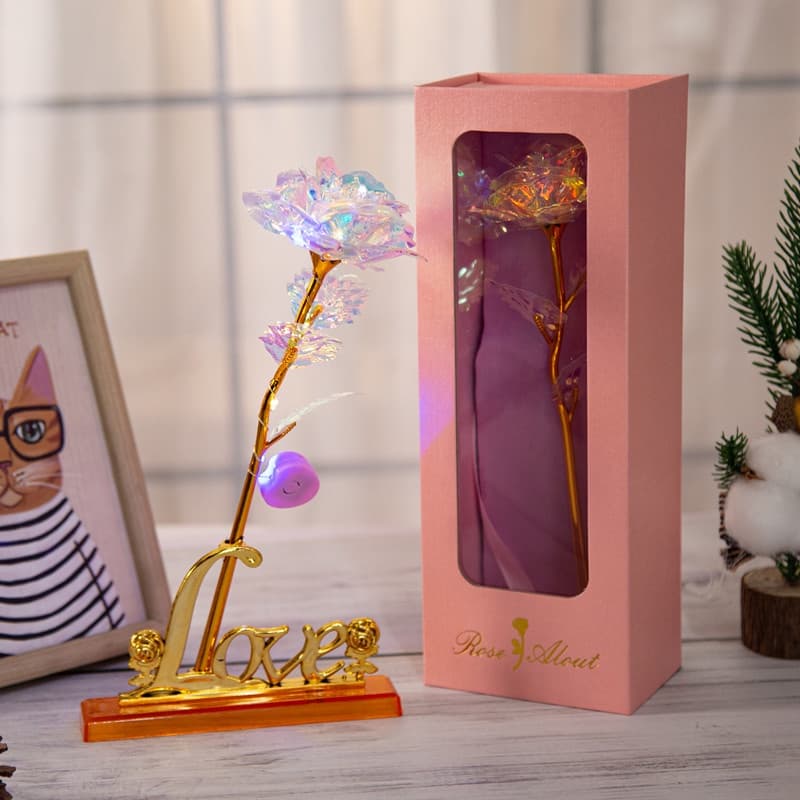 Flor Artificial Flash 24K Folha De Ouro Rosa Cor Luz Dia Dos Namorados Presente De Aniversário