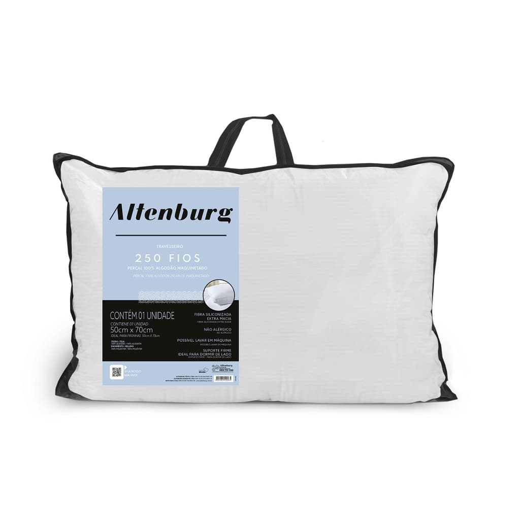 Travesseiro Suporte Firme 250 fios Maquinetado 100% Algodão Percal Altenburg 50x70 cm