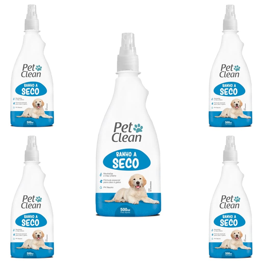 Kit 5un Shampoo para Cachorro e Gato Banho a seco Pet clean
