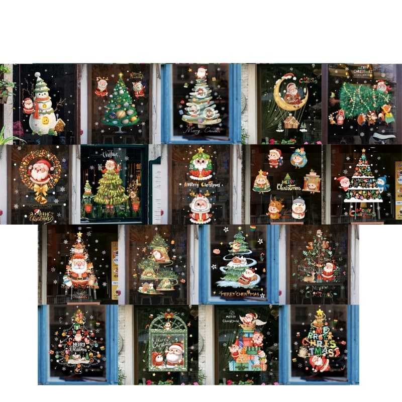 YU Adesivo De Janela De Floco De Neve De Natal Feliz Papai Noel Adesivos Eletrostáticos
