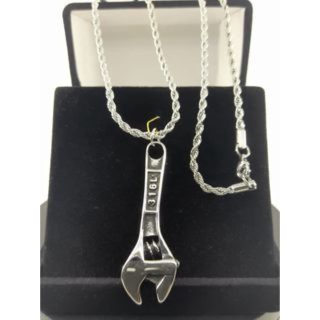 Corrente Masculina Cordão Torcido Pingente Chave Inglesa Carro Mecânica Modelo Exclusivo