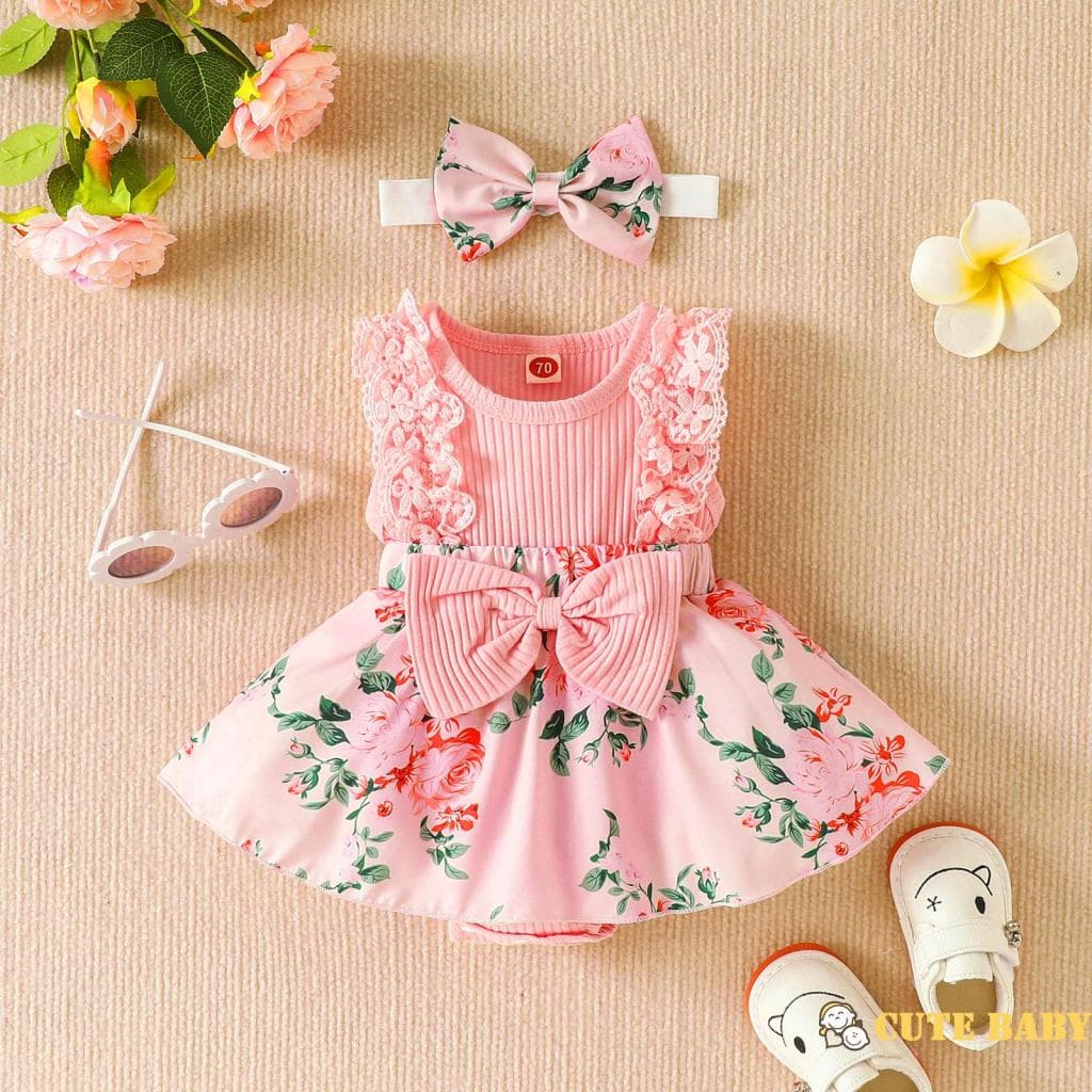 Eph-Macacão Infantil De Retalhos Para Bebês Meninas Com Estampa De Flores E Faixa De Cabeça，0-18 Meses