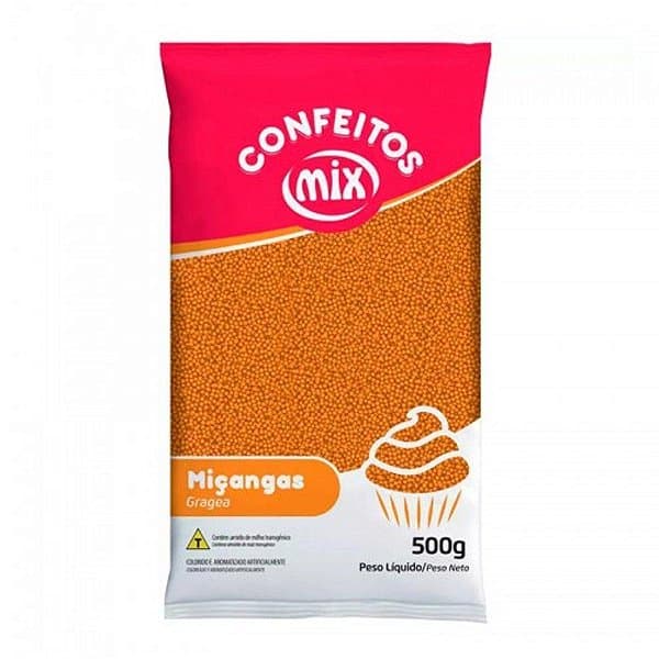 Confeito Granulado Miçanga Laranja de 500g decorativo para doces Mix Rizzo Confeitaria