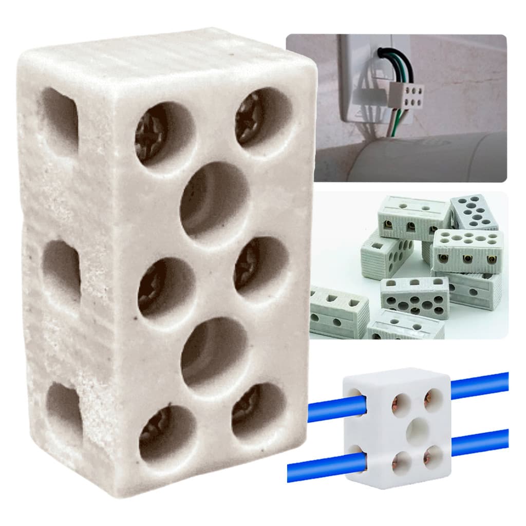 Conector Porcelana Chuveiro Tripolar 10mm Conector Elétrico Louça Cerâmica Emenda Cabos/Fio Até 68A