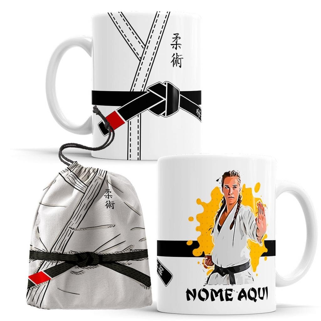 Caneca Artes Marciais Kimono JIU -JITSU com Faixa Preta Personalizado com Nome