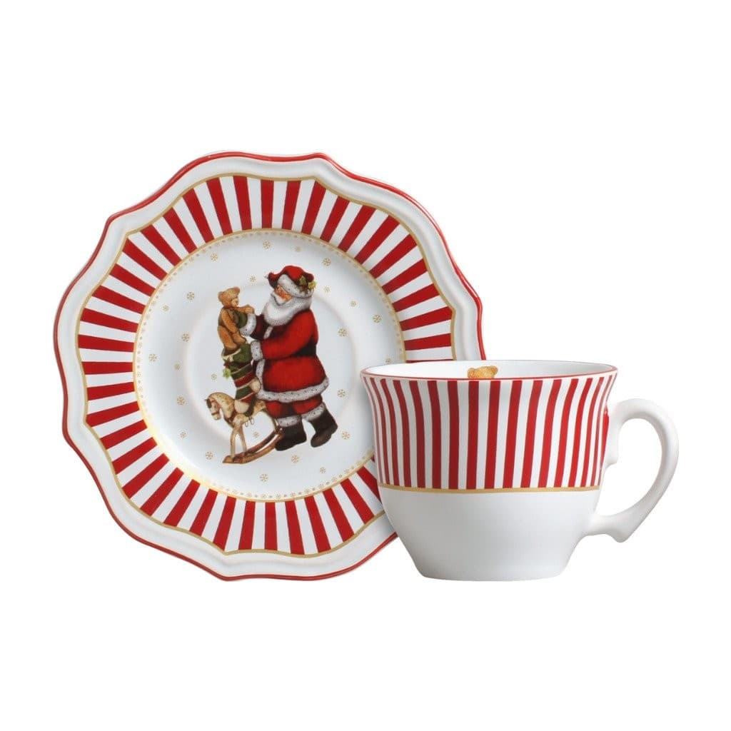 Xícara De Chá Com Pires Com Filete Christmas Charm 200ml Natal Cerâmica Scalla