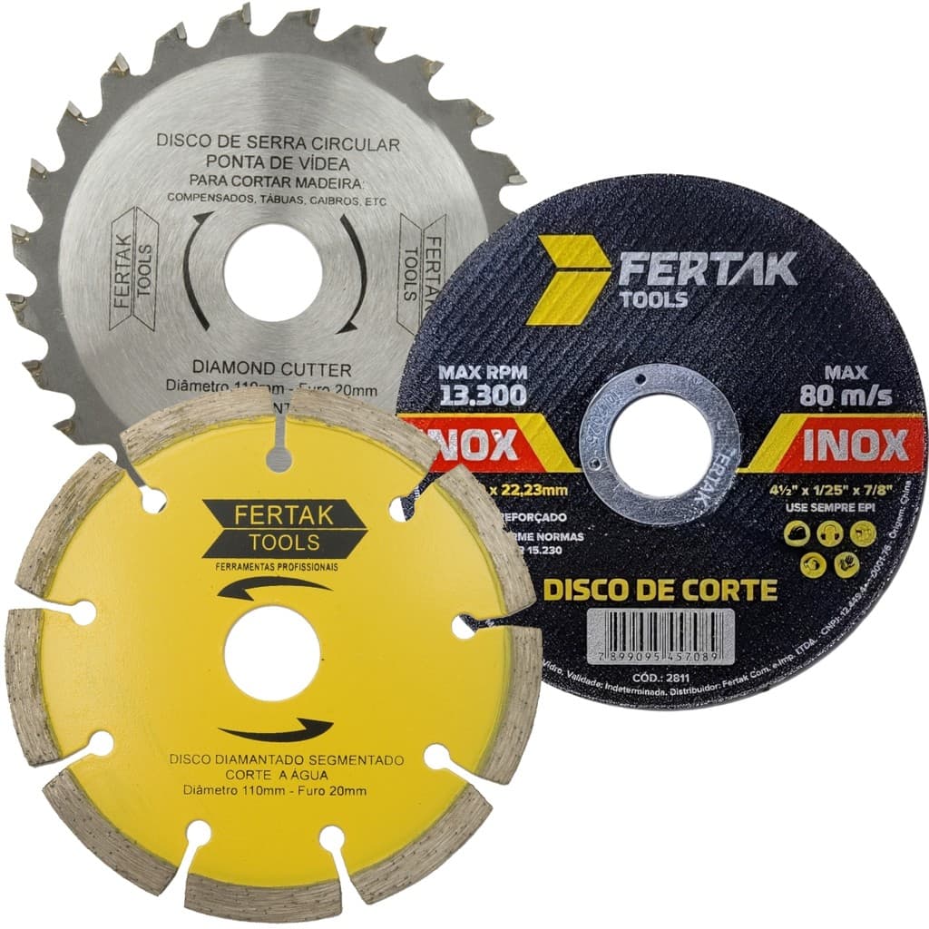 Disco De Corte Serra Circular Madeira 24 Dentes+Disco Corte Diamantado Segmentado +Disco Corte Metal