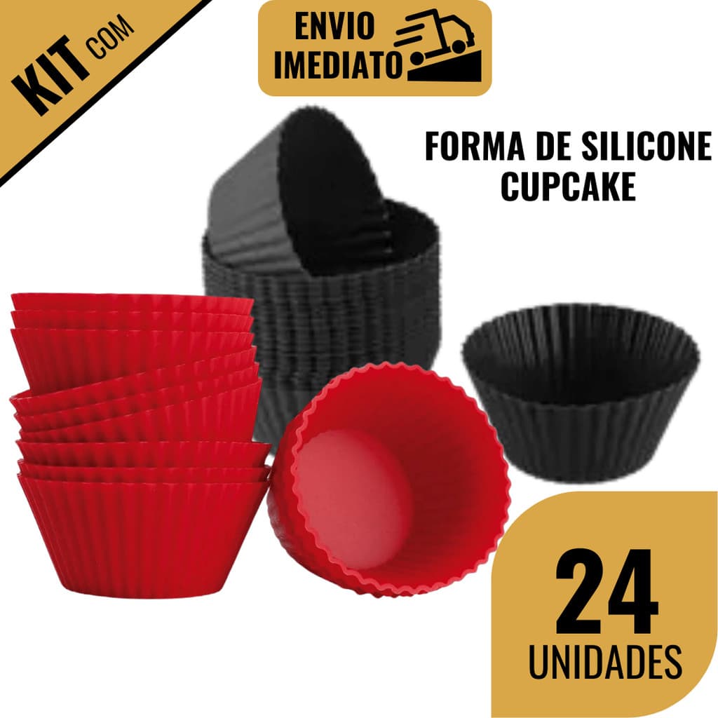 Kit 12/24 Forma de Cupcake Mini Muffin Bolinho Pudim Gelatina Silicone Cozinha Restaurante Doceria