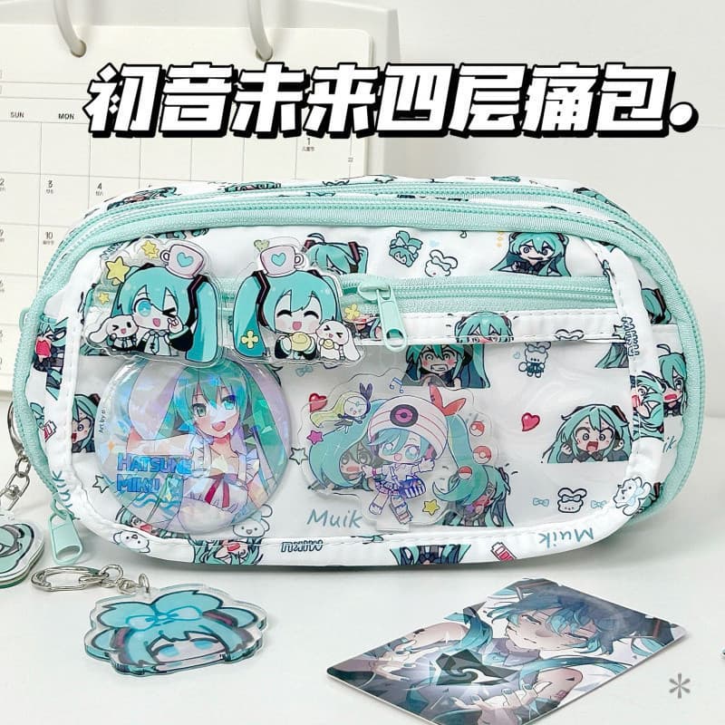 Hatsune Miku saco de canetas de quatro camadas miku saco de papel de alto valor para alunos saco de papel de lápis de gr