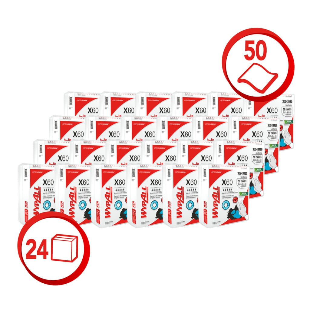 24 Pano Wipe Wypall Limpeza Multiuso X60 (29x34) C/50 panos