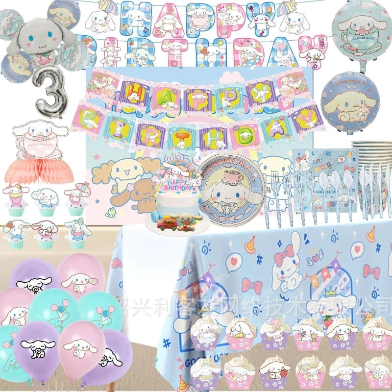 【 Spot goods 】 Sanrio Conjunto popular De Decoração De Festas Da Série Cinnamoroll , Louça De Mesa Para De Aniversário , Toalhas De Papel , banners , Balões Digitais , Brinquedos Infantis