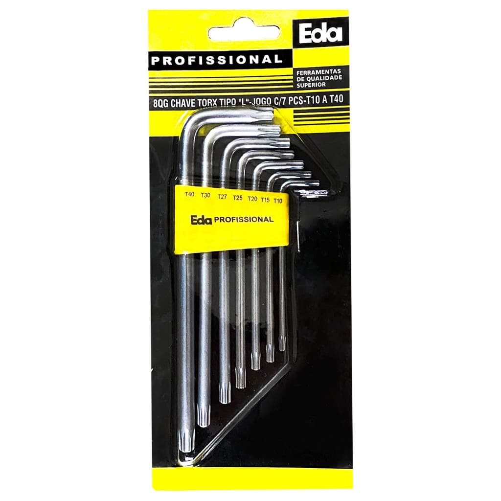 Jogo Kit De Chave Torx Tipo L 7 Peças Com Furo Profissional EDA 8QG