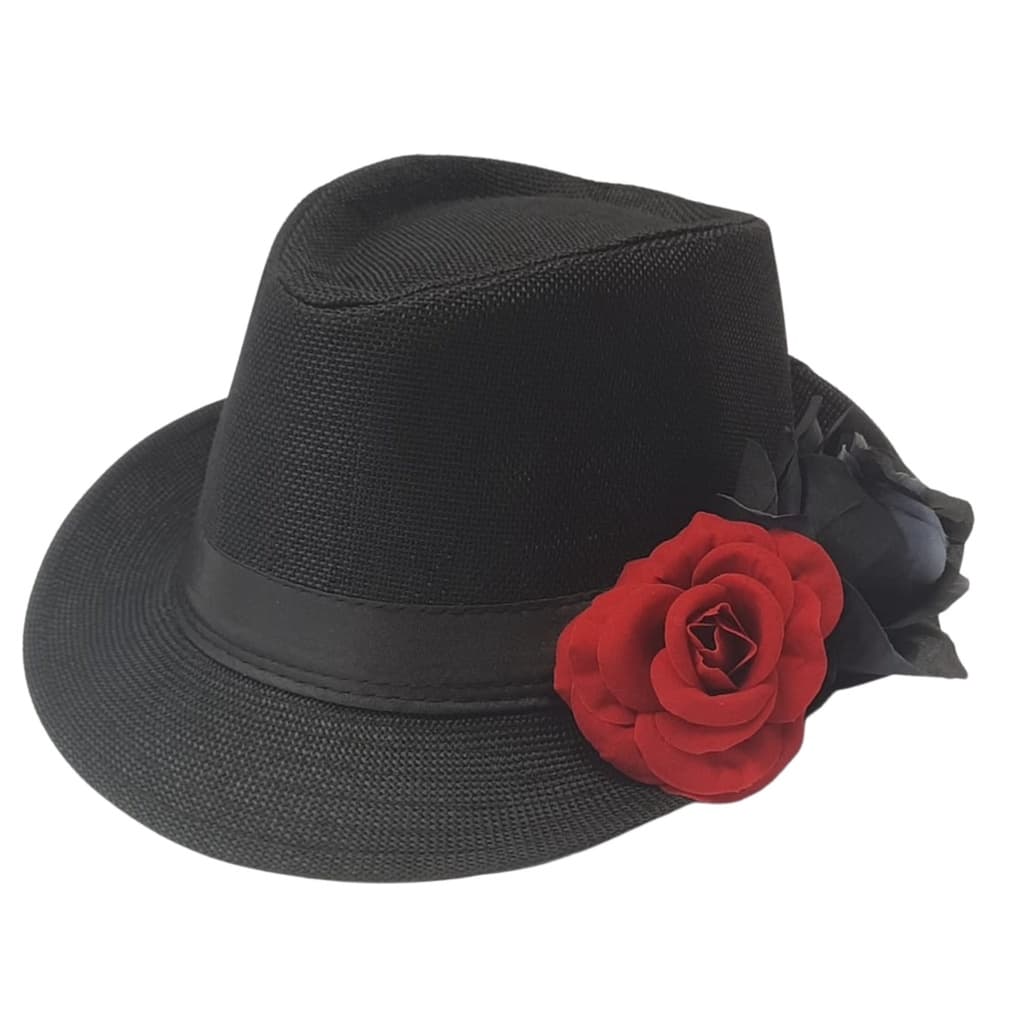 Chapeu Maria Navalha Malandra Preto com Rosas Esquerda Umbanda