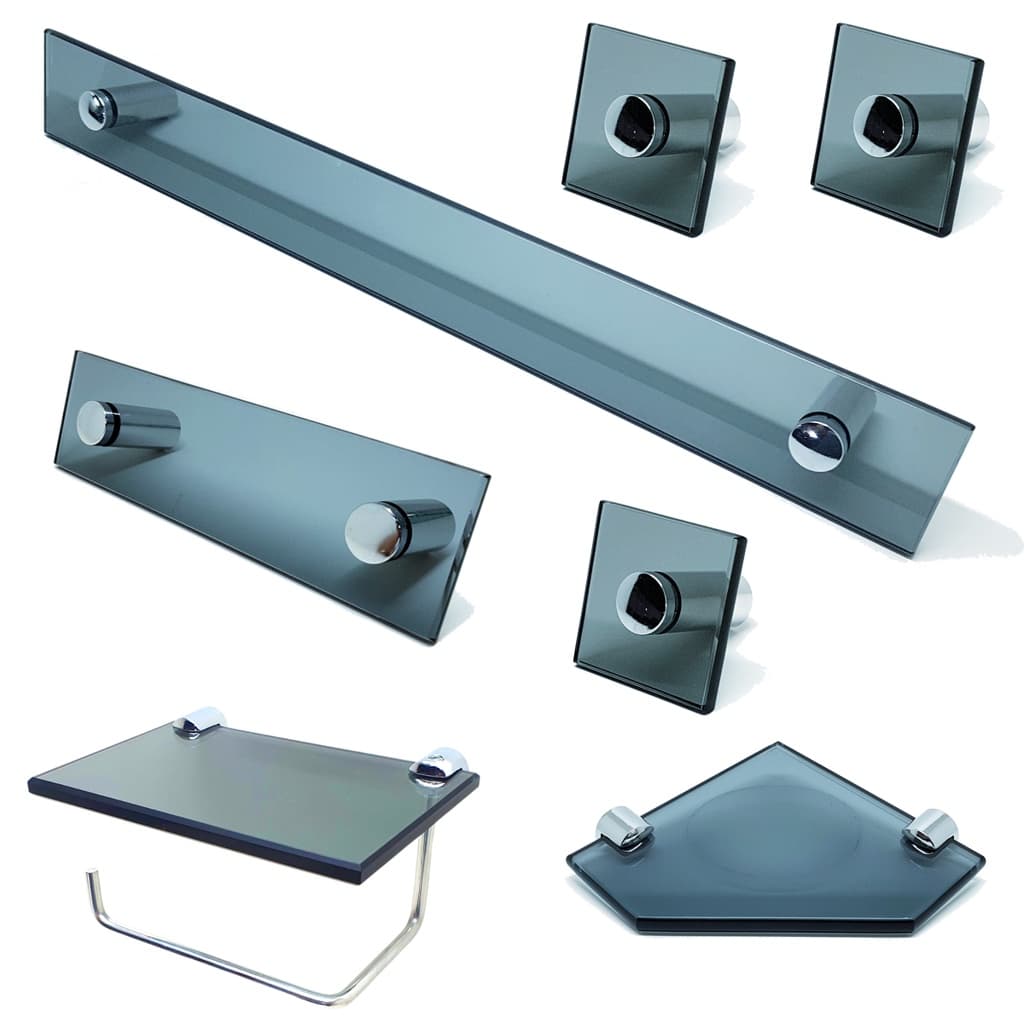 Kit De Acessorios P/ Banheiro 7 Pcs Em Vidro Fume KIT_EF_27