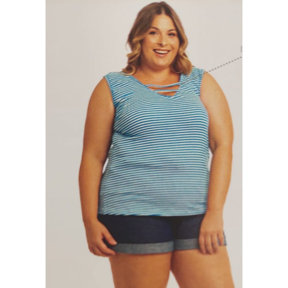 BLUSA REGATA LISTRADA GRANDE PLUS SIZE G1 A G4 FEMININA