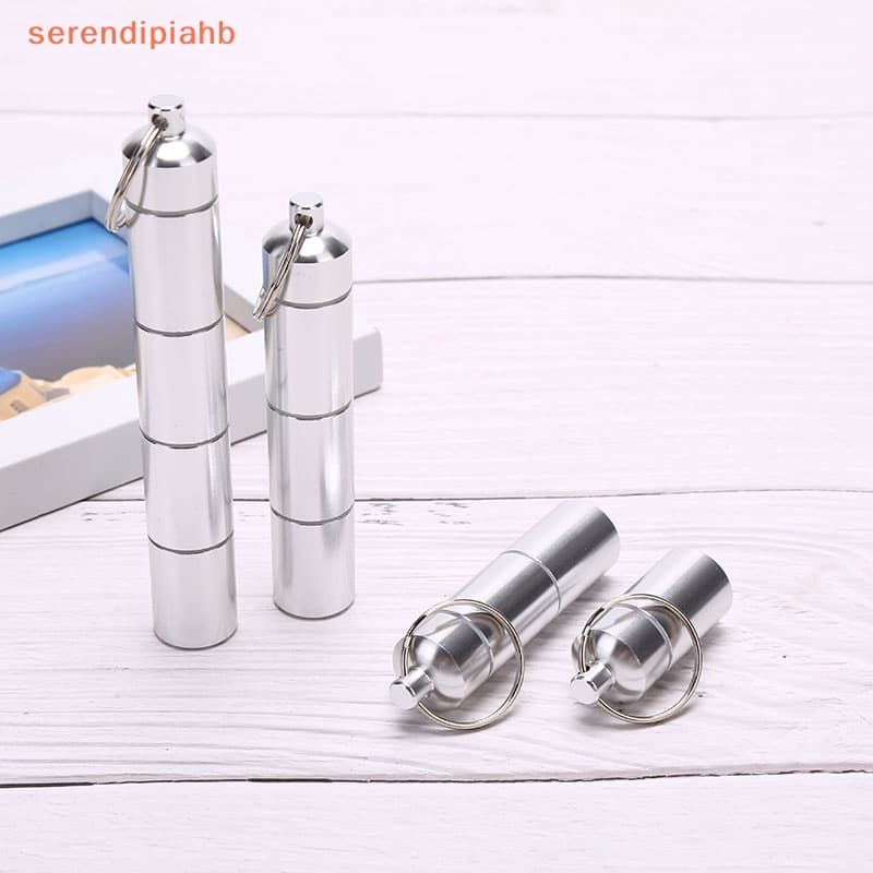 [serendipiahb] Caixa De Armazenamento De Comprimidos De Alumínio Em Forma De Cápsula De 17mm Porta-Chaves À Prova D'água
