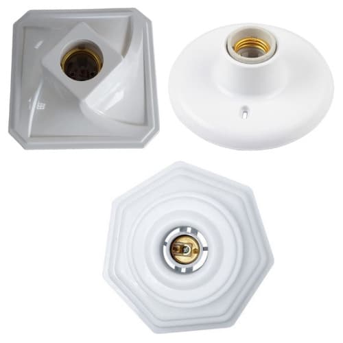 Plafon Plafonier Pvc Octogonal/Quadrado/Simples - Branco - Simples e Moderno Com Soquete e Trava