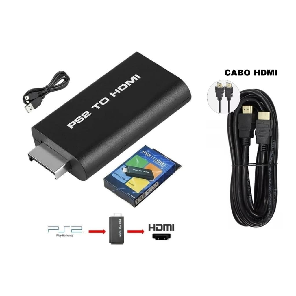 Adaptador Conversor PS2 Para Hdmi - PS2 To Hdmi C/ Cabo Hdmi-Hdmi 2 Metros