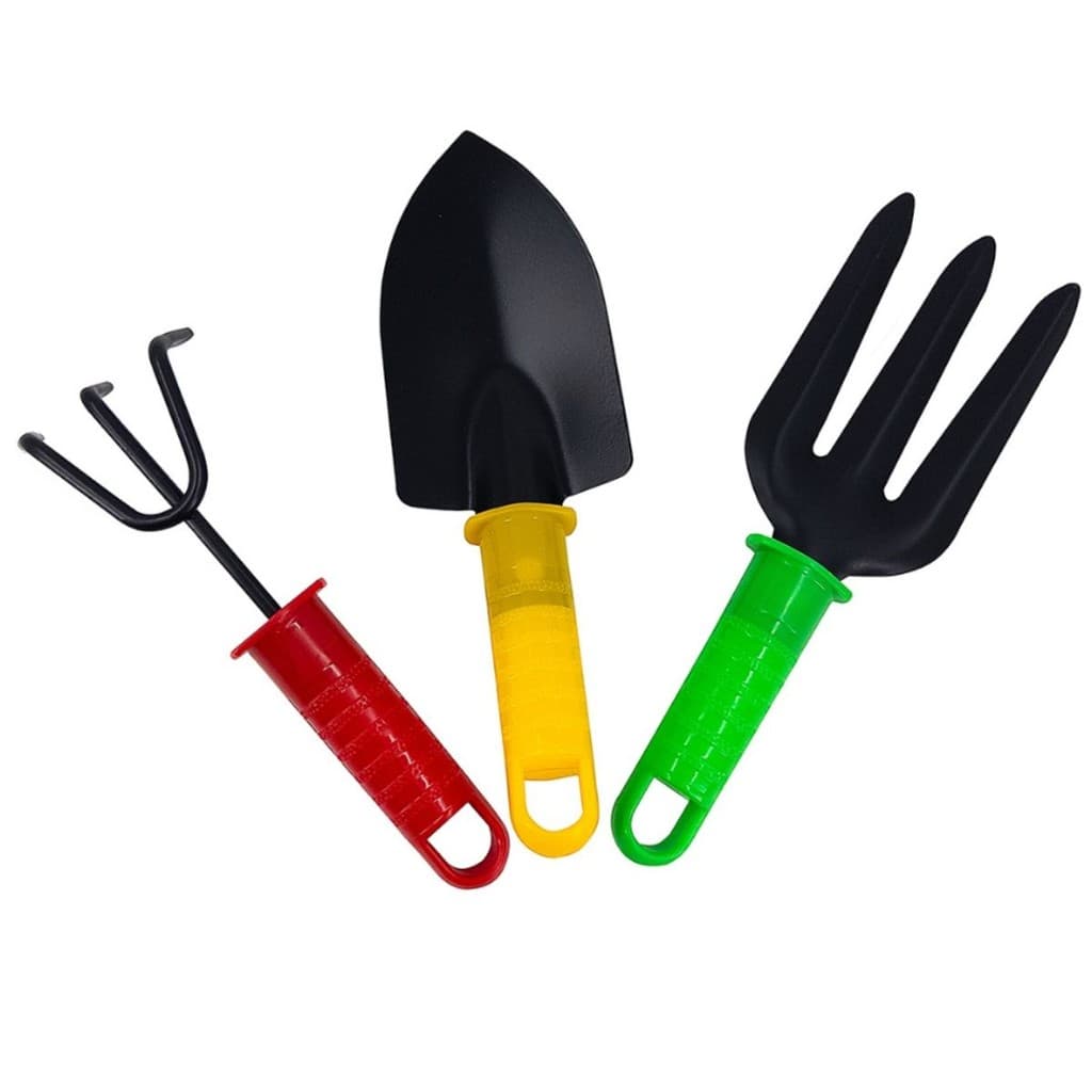 Conjunto Jardinagem Horta Jardim Pá Rastelo Tridente metal cabo plástico resistente Kit 3 peças