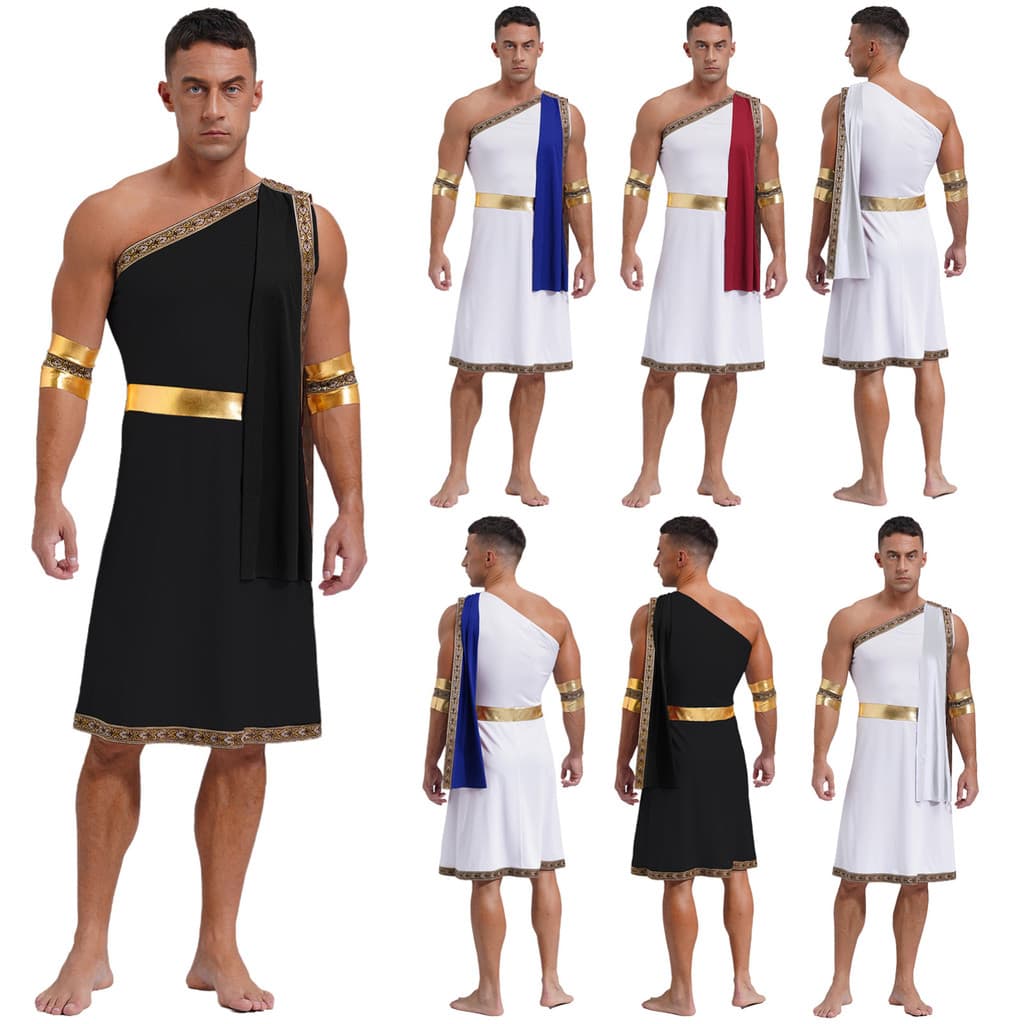 Aislor Masculino Antigo Grego Toga Com Mangas Um Ombro Bordado Guarnição Sem Robe Punhos Destacáveis Trajes Para Hallowe