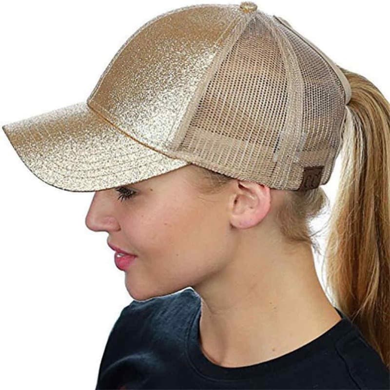 Boné De Basebol Mulher Glitter Ponytail Casual Ajustável Anti-Esmagamento Chapéu Outdoor Golf